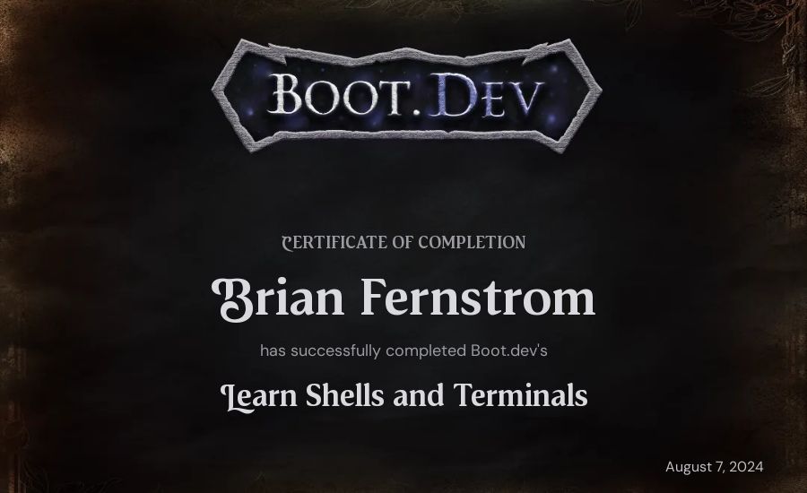 Brian Fernstrom's Boot.dev Learn Linux certificate