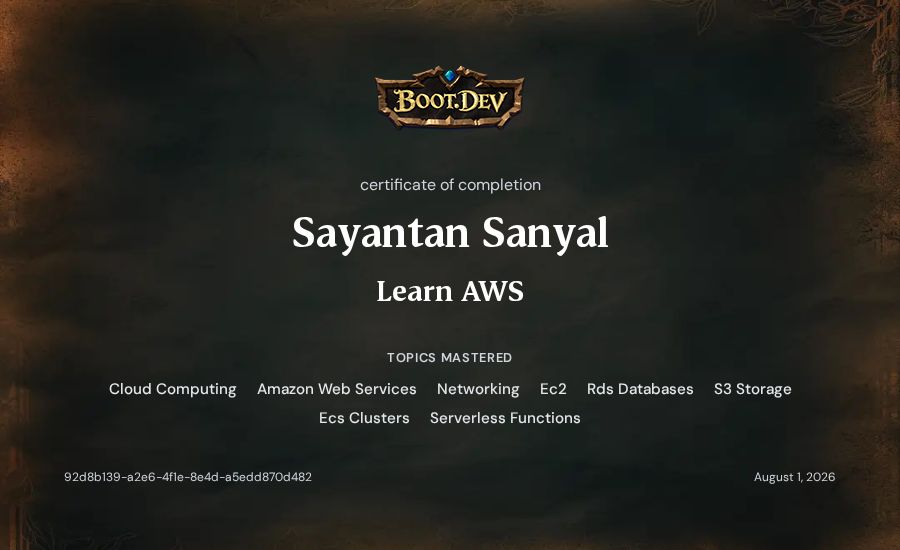 Sayantan Sanyal's Boot.dev Learn AWS certificate