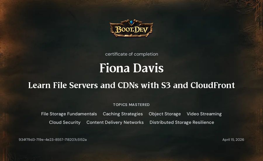 Fiona Davis's Boot.dev Learn File Servers and CDNs with S3 and CloudFront certificate