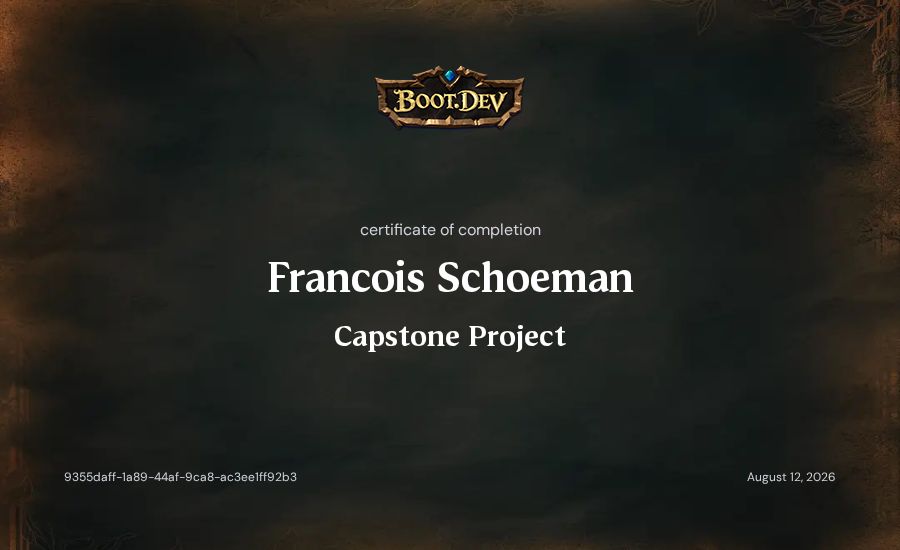 Francois Schoeman's Boot.dev Capstone Project certificate