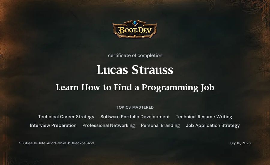 Lucas Strauss's Boot.dev Learn How to Find a Programming Job certificate