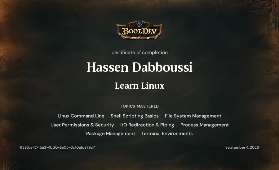 Hassen Dabboussi's Boot.dev Learn Linux certificate