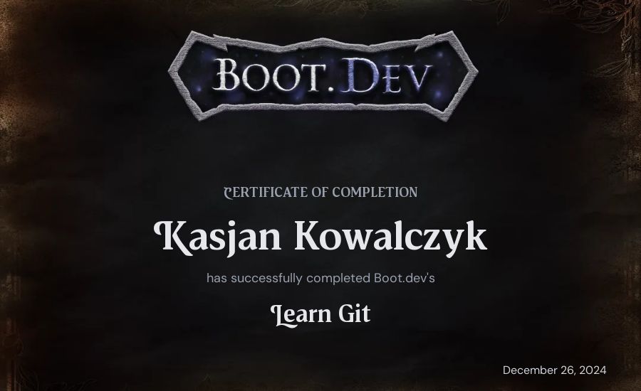 Kasjan Kowalczyk's Boot.dev Learn Git certificate