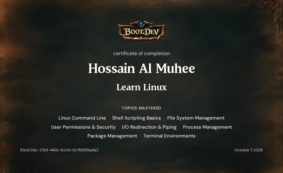 Hossain Al Muhee's Boot.dev Learn Linux certificate