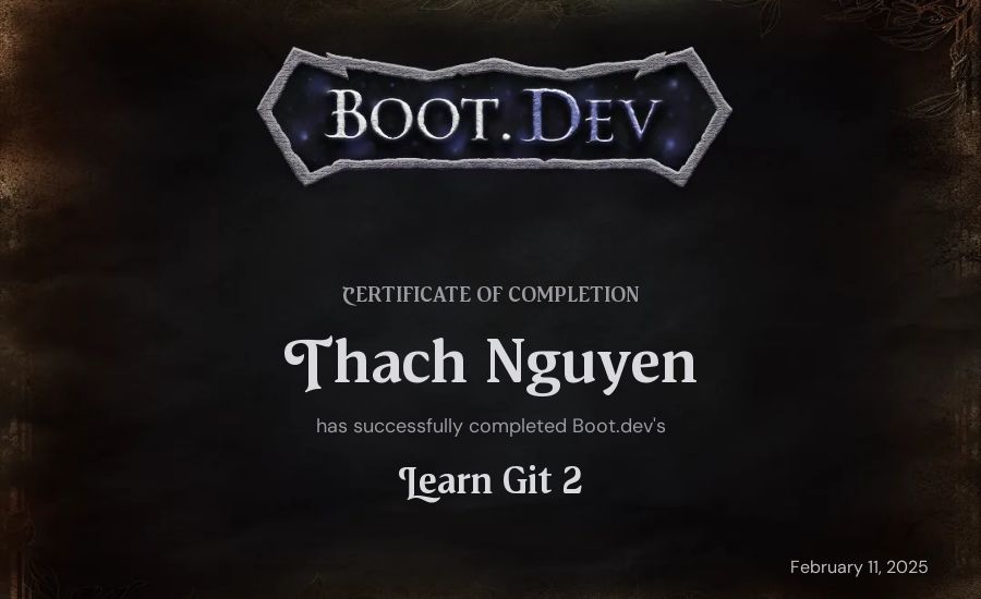 Thach Nguyen's Boot.dev Learn Git 2 certificate