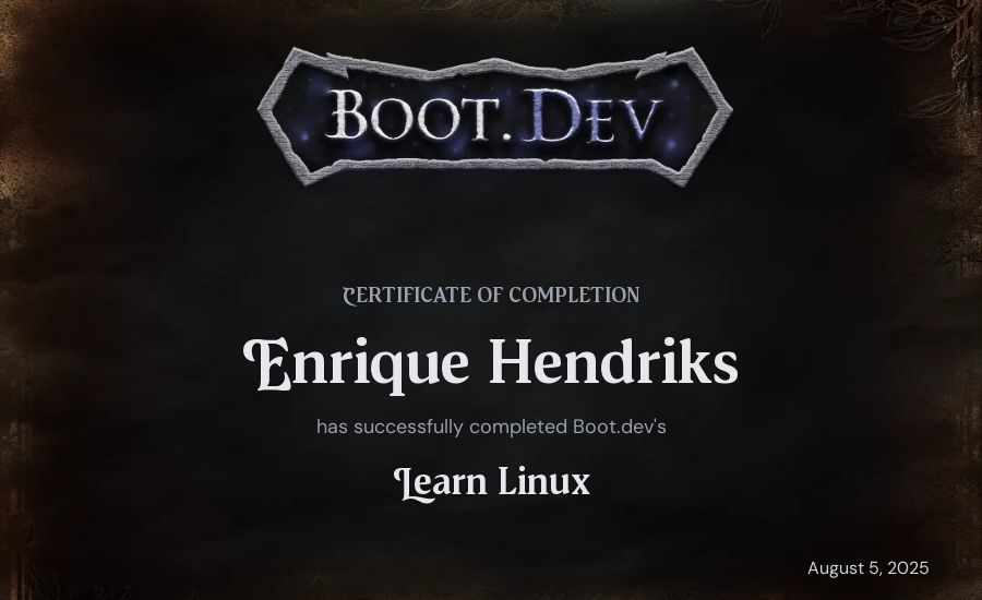 Enrique Hendriks's Boot.dev Learn Linux certificate