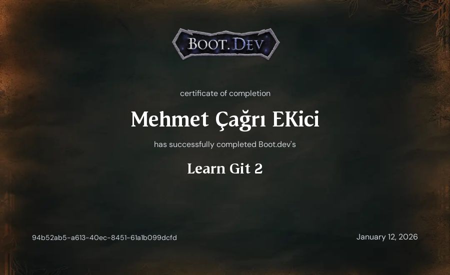 Mehmet Çağrı Ekici's Boot.dev Learn Git 2 certificate