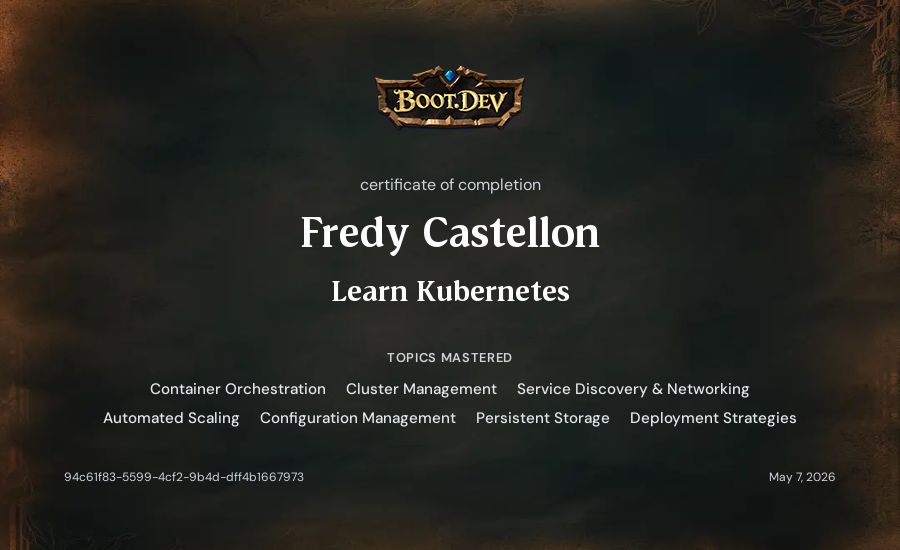 Fredy Castellon's Boot.dev Learn Kubernetes certificate