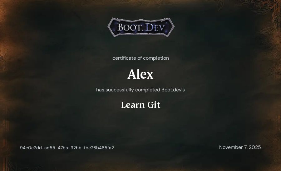 Alex's Boot.dev Learn Git certificate