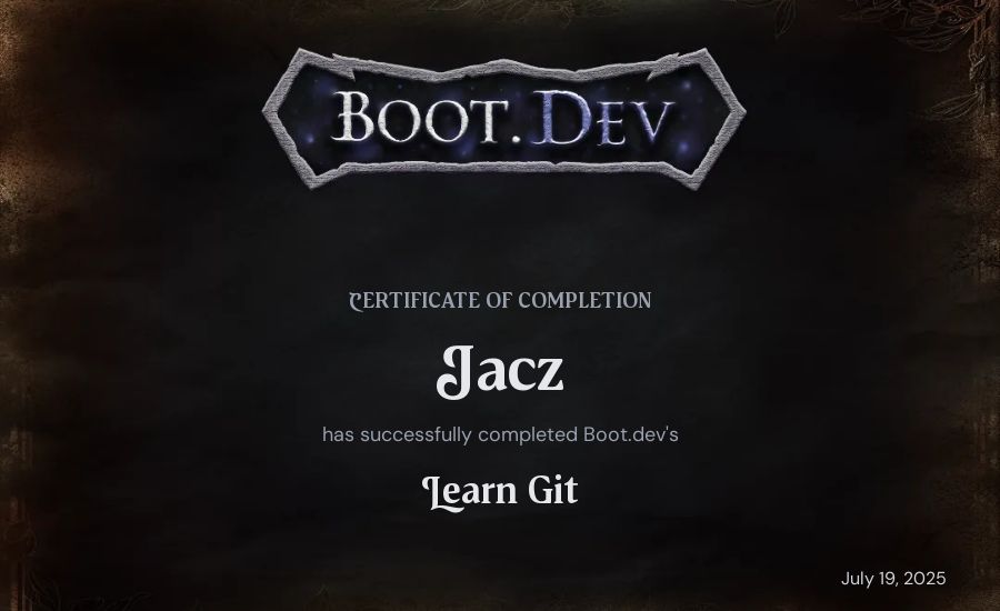 Jacz's Boot.dev Learn Git certificate