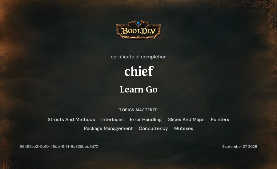 chief's Boot.dev Learn Go certificate