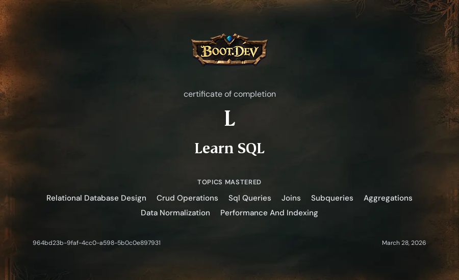 L's Boot.dev Learn SQL certificate