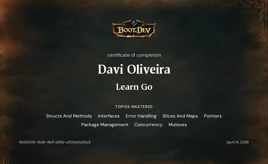 Davi Oliveira's Boot.dev Learn Go certificate