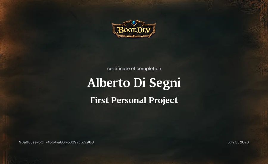 Alberto Di Segni's Boot.dev First Personal Project certificate