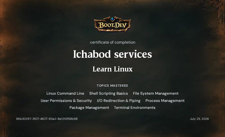 Ichabod services's Boot.dev Learn Linux certificate