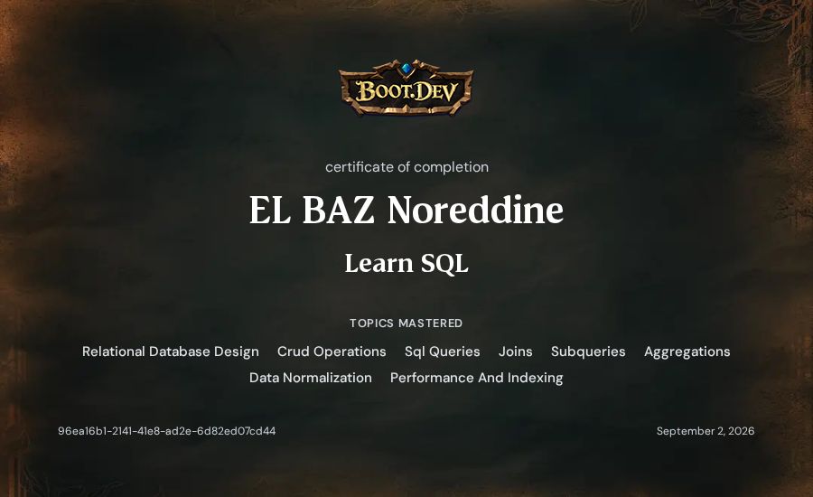 EL BAZ Noreddine's Boot.dev Learn SQL certificate