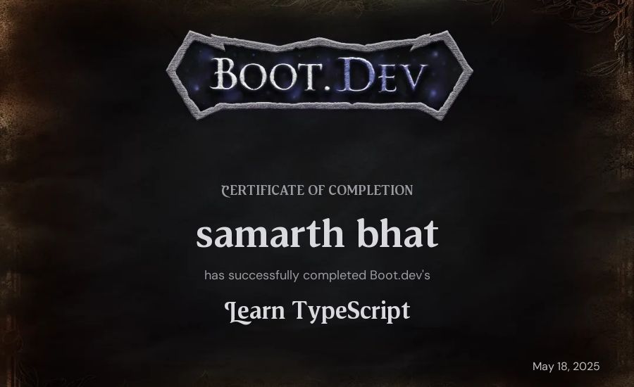 Trolley's Boot.dev Learn TypeScript certificate