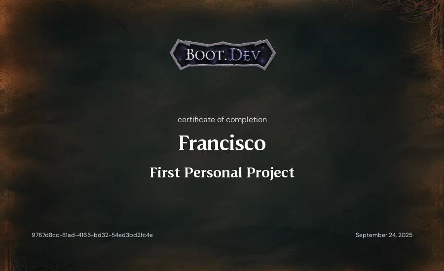 Francisco's Boot.dev First Personal Project certificate