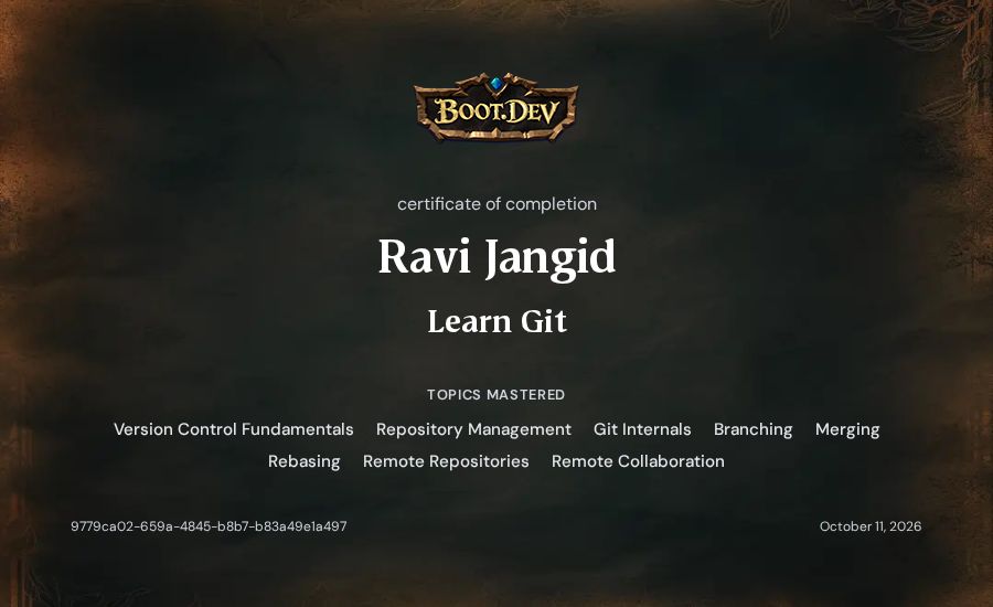 Ravi Jangid's Boot.dev Learn Git certificate