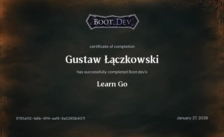 Gustaw Łączkowski's Boot.dev Learn Go certificate