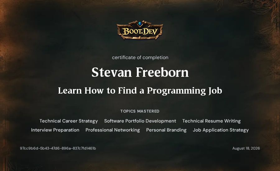 Stevan Freeborn's Boot.dev Learn How to Find a Programming Job certificate