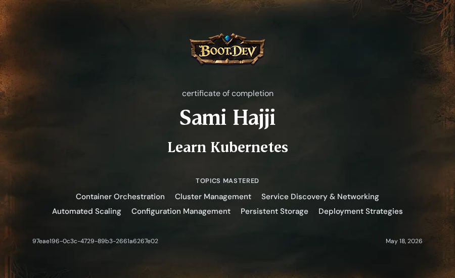 Sami Hajji's Boot.dev Learn Kubernetes certificate