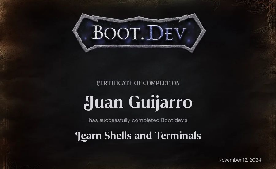 Juan Guijarro's Boot.dev Learn Linux certificate