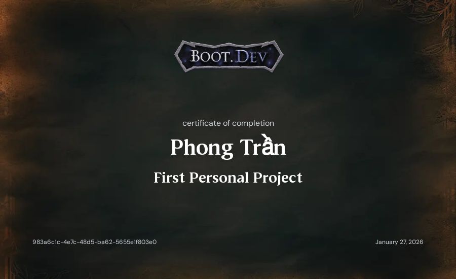Phong Trần's Boot.dev First Personal Project certificate