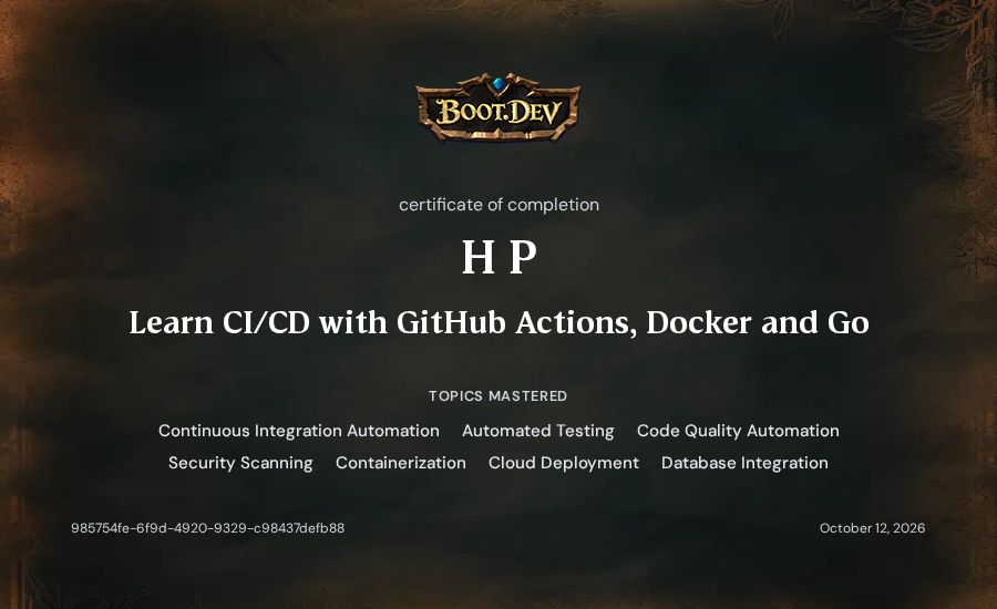 H P's Boot.dev Learn CI/CD with GitHub Actions, Docker and Go certificate
