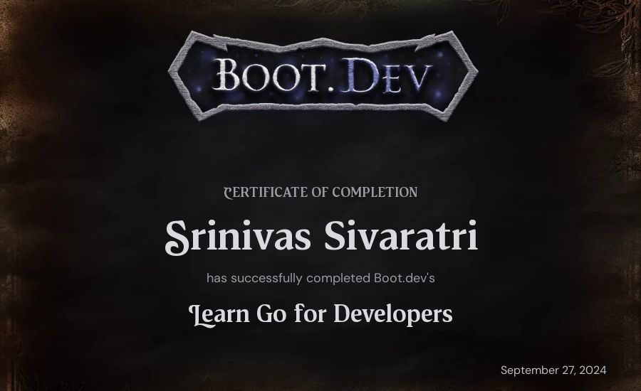 Srinivas Sivaratri's Boot.dev Learn Go certificate