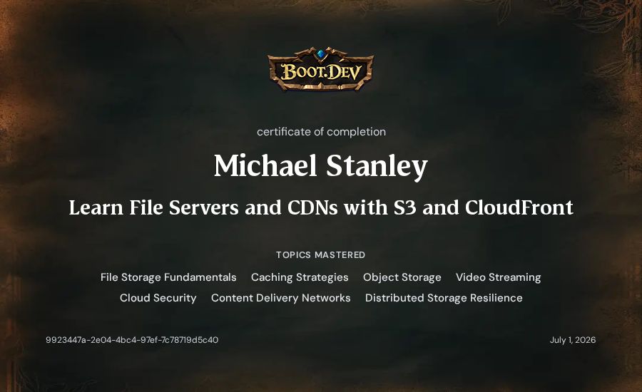 Michael Stanley's Boot.dev Learn File Servers and CDNs with S3 and CloudFront certificate