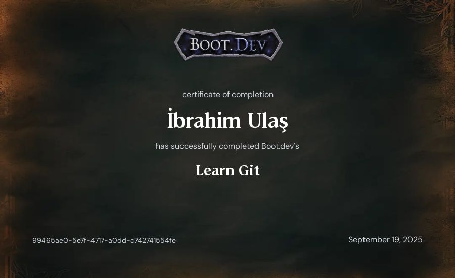 İbrahim Ulaş's Boot.dev Learn Git certificate