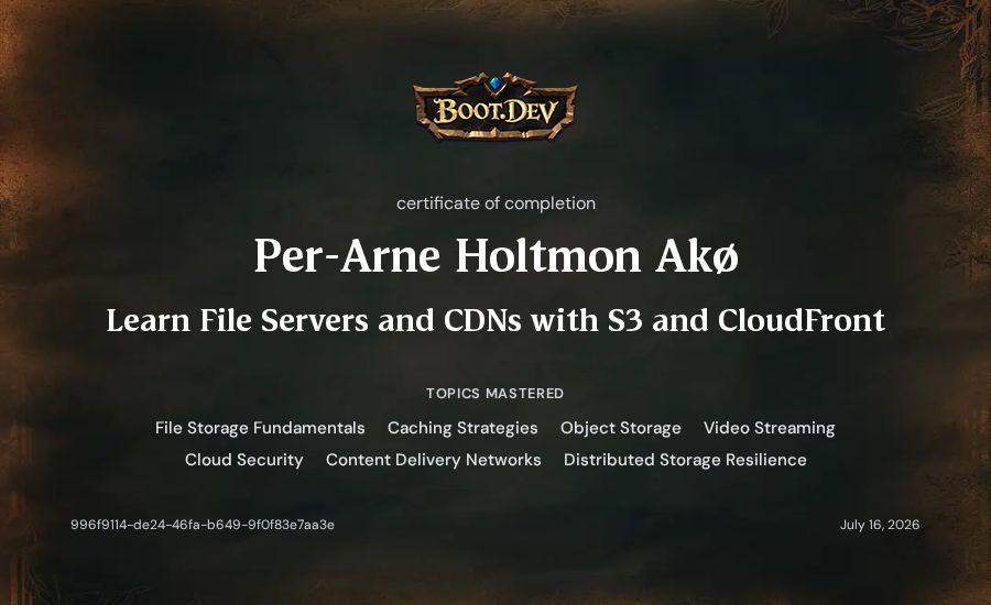 Per-Arne Holtmon Akø's Boot.dev Learn File Servers and CDNs with S3 and CloudFront certificate