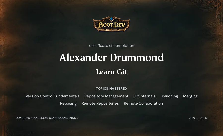 Alexander Drummond's Boot.dev Learn Git certificate
