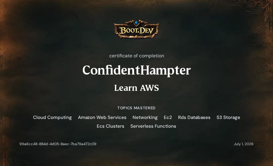 ConfidentHampter's Boot.dev Learn AWS certificate