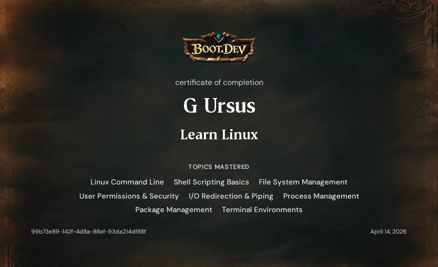 G Ursus's Boot.dev Learn Linux certificate