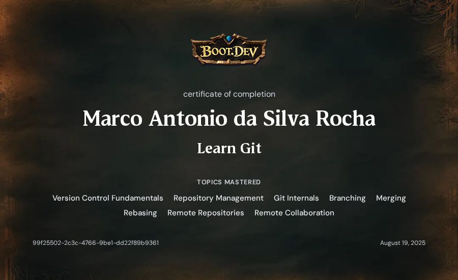 Marco Antonio da Silva Rocha's Boot.dev Learn Git certificate
