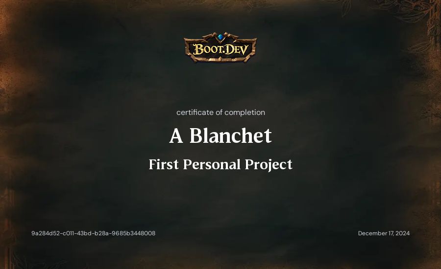 A Blanchet's Boot.dev First Personal Project certificate