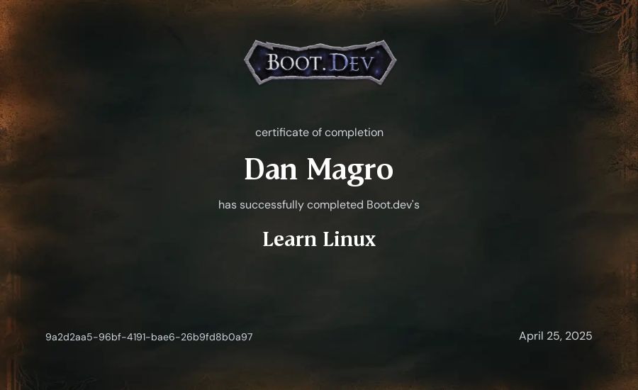 Dan Magro's Boot.dev Learn Linux certificate