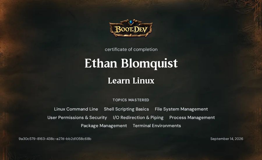 Ethan Blomquist's Boot.dev Learn Linux certificate