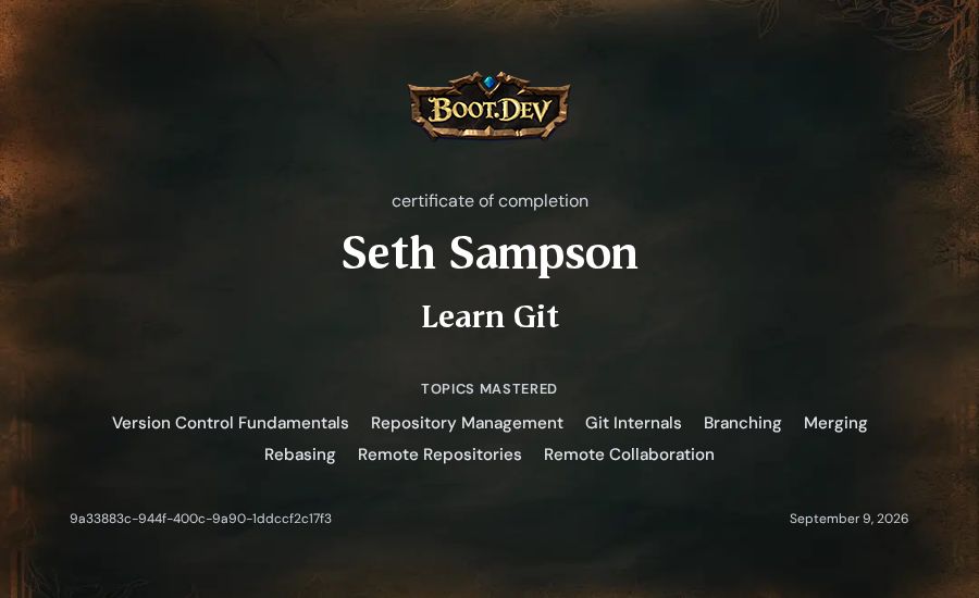 Seth Sampson's Boot.dev Learn Git certificate