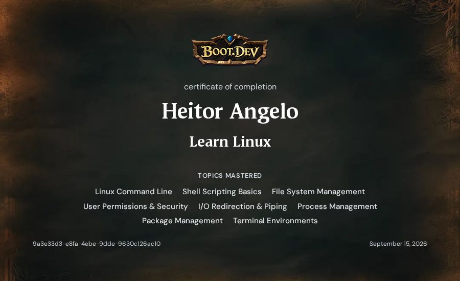 Heitor Angelo's Boot.dev Learn Linux certificate