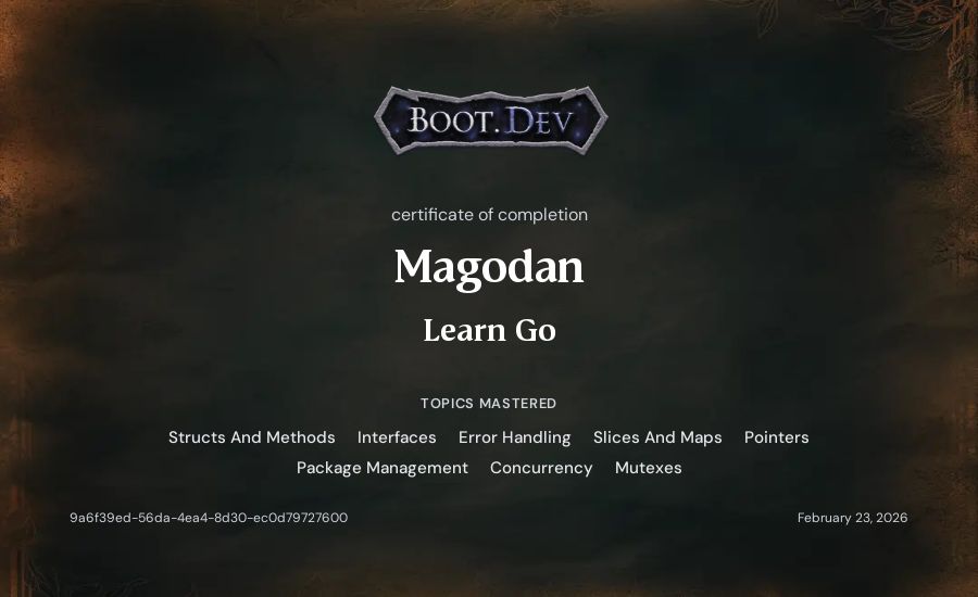 Magodan's Boot.dev Learn Go certificate