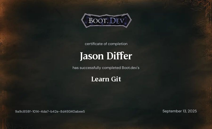 Jason Differ's Boot.dev Learn Git certificate