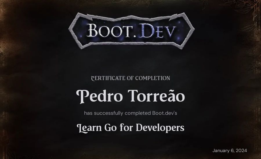 Pedro Torreão's Boot.dev Learn Go certificate