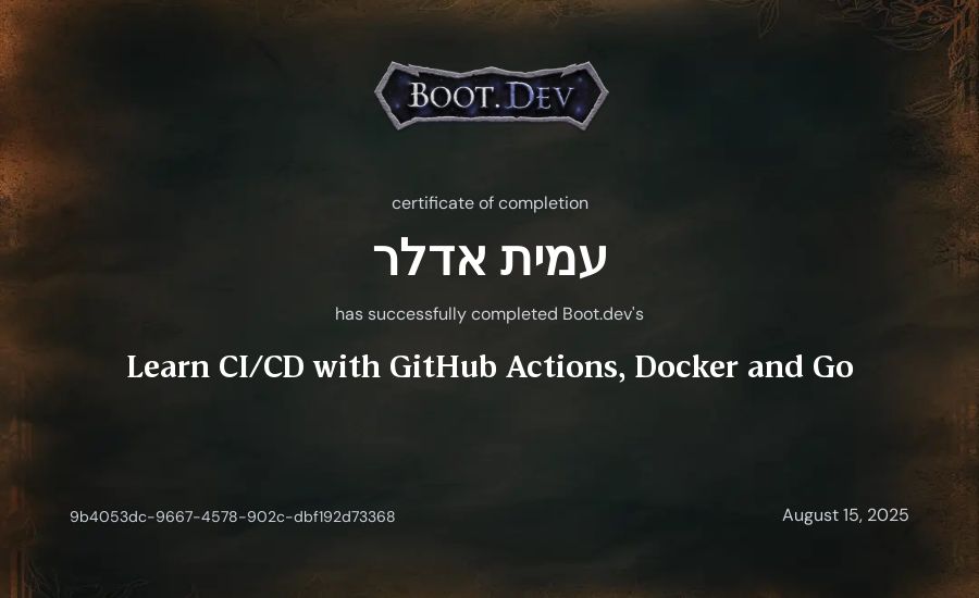 עמית אדלר's Boot.dev Learn CI/CD with GitHub Actions, Docker and Go certificate