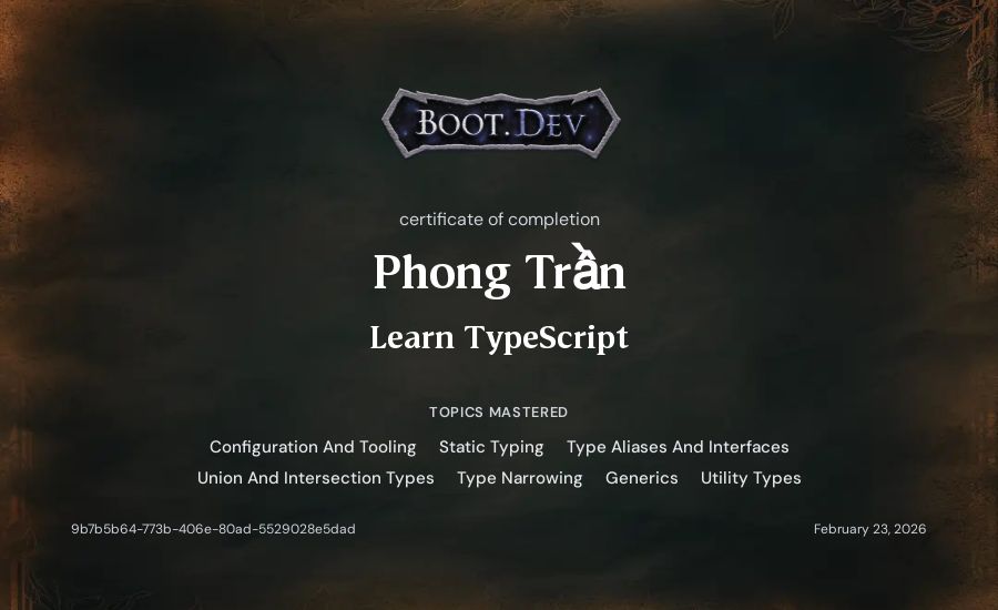 Phong Trần's Boot.dev Learn TypeScript certificate
