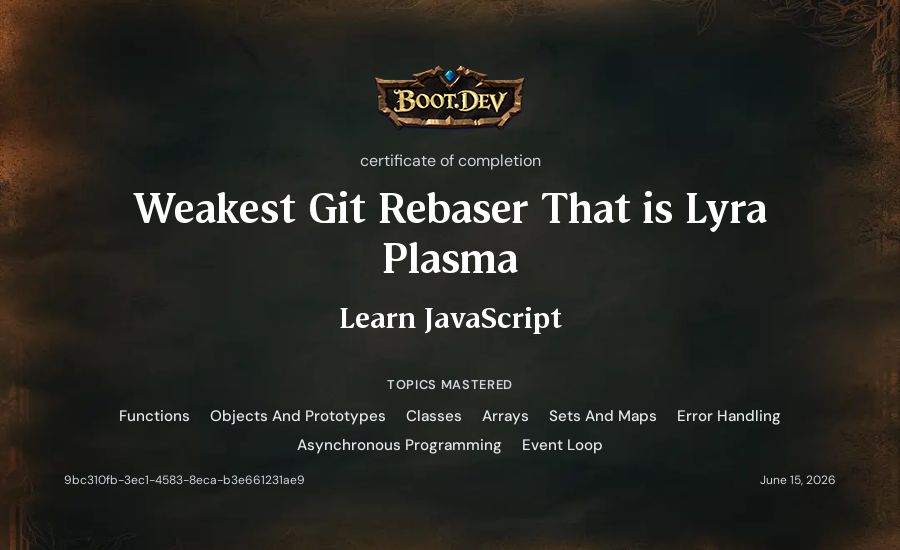 St. Lyra of GNU Emacs's Boot.dev Learn JavaScript certificate