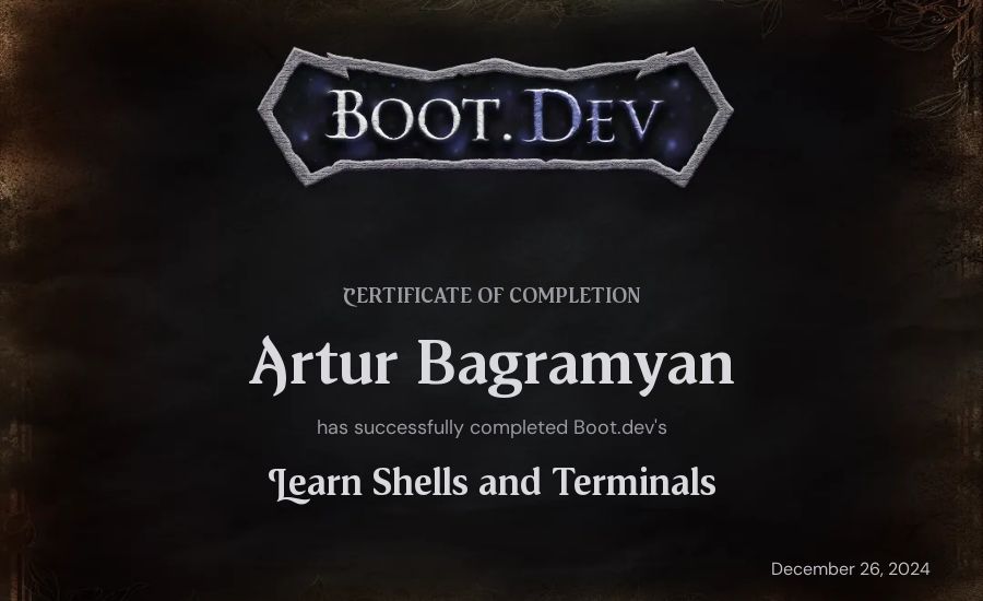 Artur Bagramyan's Boot.dev Learn Linux certificate