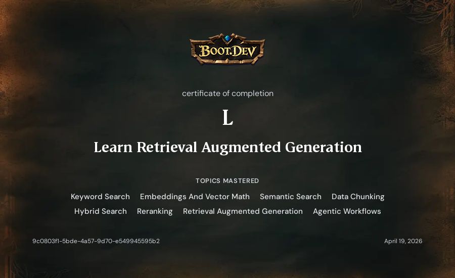 L's Boot.dev Learn Retrieval Augmented Generation certificate